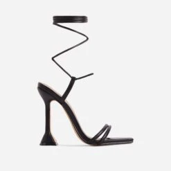EGO Ring-Top Strappy Lace Up Square Toe Sculptured Heel In Black Faux Leather -EGO Sales 29 073423