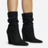 EGO Baize Pointed Toe Wedge Heel Slouched Ankle Boot In Black Faux Suede -EGO Sales 30 11 22 fw31548 sq