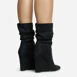 EGO Baize Pointed Toe Wedge Heel Slouched Ankle Boot In Black Faux Suede -EGO Sales 30 11 22 fw31552 sq