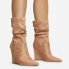 EGO Baize Pointed Toe Wedge Heel Slouched Ankle Boot In Nude Faux Suede -EGO Sales 30 11 22 fw31556 sq