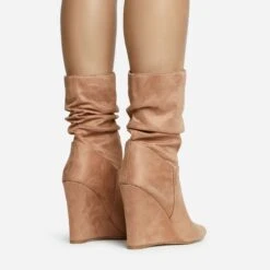 EGO Baize Pointed Toe Wedge Heel Slouched Ankle Boot In Nude Faux Suede -EGO Sales 30 11 22 fw31560 sq
