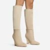 EGO Lennox Pointed Toe Wedge Heel Knee High Long Boot In Nude Lycra -EGO Sales 30 11 22 fw31580 sq