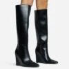EGO Rowen Pointed Toe Wedge Heel Knee High Long Boot In Black Faux Leather 2 EGO Rowen Pointed Toe Wedge Heel Knee High Long Boot In Black Faux Leather -EGO Sales 30 11 22 fw31597 sq