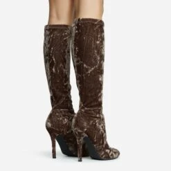 EGO Tallie Closed Toe Stiletto Heel Knee High Long Boot In Taupe Velvet -EGO Sales 30 11 22 fw31652 sq
