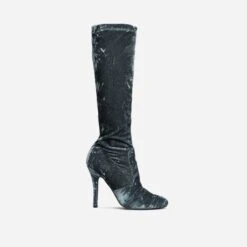 EGO Tallie Closed Toe Stiletto Heel Knee High Long Boot In Grey Velvet -EGO Sales 30 11 22 fw31665 sq