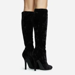 EGO Tallie Closed Toe Stiletto Heel Knee High Long Boot In Black Velvet -EGO Sales 30 11 22 fw31670 sq