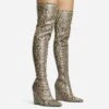 EGO Fired-Up Pointed Toe Wedge Heel Over The Knee Thigh High Sock Boot In Snake Print Faux Leather -EGO Sales 30 11 22 fw31684 sq