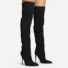 EGO Roux Pointed Toe Stiletto Heel Over The Knee Thigh High Long Slouch Boot In Black Faux Suede -EGO Sales 30 11 22 fw31704 sq