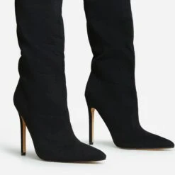 EGO Roux Pointed Toe Stiletto Heel Over The Knee Thigh High Long Slouch Boot In Black Faux Suede -EGO Sales 30 11 22 fw31705 sq