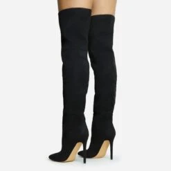 EGO Roux Pointed Toe Stiletto Heel Over The Knee Thigh High Long Slouch Boot In Black Faux Suede -EGO Sales 30 11 22 fw31706 sq