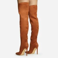EGO Roux Pointed Toe Stiletto Heel Over The Knee Thigh High Long Slouch Boot In Tan Brown Faux Suede -EGO Sales 30 11 22 fw31712 sq