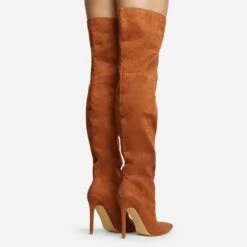 EGO Roux Pointed Toe Stiletto Heel Over The Knee Thigh High Long Slouch Boot In Tan Brown Faux Suede -EGO Sales 30 11 22 fw31713 sq