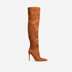 EGO Roux Pointed Toe Stiletto Heel Over The Knee Thigh High Long Slouch Boot In Tan Brown Faux Suede -EGO Sales 30 11 22 fw31714 sq