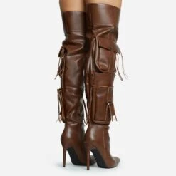 EGO Rough-Rider Multi Pocket Detail Pointed Toe Stiletto Heel Over The Knee Thigh High Boot In Brown Faux Leather 9 EGO Rough-Rider Multi Pocket Detail Pointed Toe Stiletto Heel Over The Knee Thigh High Boot In Brown Faux Leather -EGO Sales 30 11 22 fw31719 sb2