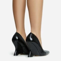 EGO In-Your-Soul Pointed Toe Cut Out Wedge Court Heel In Black Croc Print Faux Leather -EGO Sales 30 11 22 fw31826 sb2