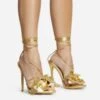 EGO Blooming Lace Up Flower Detail Platform Stiletto Heel In Gold Faux Leather -EGO Sales 30 11 22 fw31848