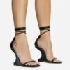 EGO Time-Flies Lace Up Square Toe Cut Out Wedge Heel In Black Faux Leather