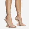 EGO Time-Flies Lace Up Square Toe Cut Out Wedge Heel In Nude Faux Leather -EGO Sales 30 11 22 fw31864 sq