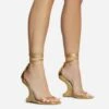 EGO Time-Flies Lace Up Square Toe Cut Out Wedge Heel In Gold Faux Leather