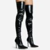 EGO Devoted Pointed Toe Stiletto Heel Over The Knee Thigh High Long Boot In Black Patent -EGO Sales 30 11 22 fw31925 sq