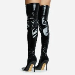 EGO Devoted Pointed Toe Stiletto Heel Over The Knee Thigh High Long Boot In Black Patent -EGO Sales 30 11 22 fw31928 sq