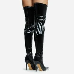 EGO Devoted Pointed Toe Stiletto Heel Over The Knee Thigh High Long Boot In Black Patent -EGO Sales 30 11 22 fw31929 sq