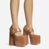 EGO Record Buckle Strap Detail Platform Block Heel In Nude Patent -EGO Sales 30 11 22 fw31940 sq