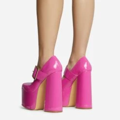 EGO Record Buckle Strap Detail Platform Block Heel In Pink Patent -EGO Sales 30 11 22 fw31947 sq