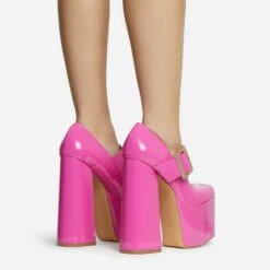 EGO Record Buckle Strap Detail Platform Block Heel In Pink Patent -EGO Sales 30 11 22 fw31948 sq