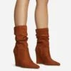 EGO Baize Pointed Toe Wedge Heel Slouched Ankle Boot In Tan Brown Faux Suede -EGO Sales 30 11 22 fw31958 sq