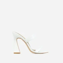 EGO Jupiter-Empire Double Strap Detail Square Toe Flared Block Heel Mule In White Patent -EGO Sales 30 11 22 fw31977 sq