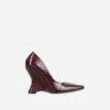 EGO In-Your-Soul Pointed Toe Cut Out Wedge Court Heel In Brown Croc Print Faux Leather -EGO Sales 30 11 22 fw32011 sq