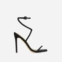 EGO Lena-Olin Cross Ankle Strap Square Toe Stiletto Heel In Black Faux Suede -EGO Sales 30 11 22 fw32027 sq