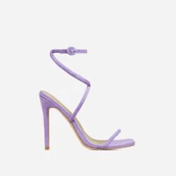 EGO Lena-Olin Cross Ankle Strap Square Toe Stiletto Heel In Lilac Faux Suede -EGO Sales 30 11 22 fw32028 sq