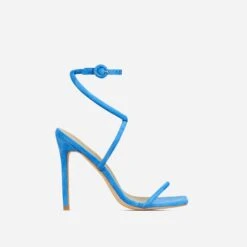 EGO Lena-Olin Cross Ankle Strap Square Toe Stiletto Heel In Blue Faux Suede -EGO Sales 30 11 22 fw32029 sq