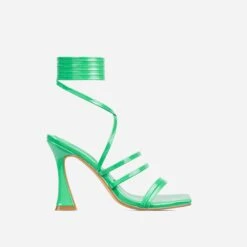 EGO Sorbet Lace Up Strappy Square Toe Flared Block Heel In Green Patent -EGO Sales 30 11 22 fw32045 sq