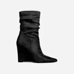 EGO Baize Pointed Toe Wedge Heel Slouched Ankle Boot In Black Faux Suede -EGO Sales 30 11 22 fw32052 1 sq