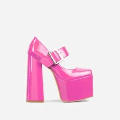 EGO Record Buckle Strap Detail Platform Block Heel In Pink Patent -EGO Sales 30 11 22 fw32057 sq