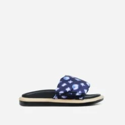 EGO Pillow Velcro Strap Flatform Slider Sandal In Navy Blue Print Nylon -EGO Sales 30 11 22 fw32065 sq