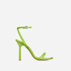 EGO To-The-Point Ankle Strap Metallic Pointed Toe Stiletto Heel In Green Faux Leather -EGO Sales 30 11 22 fw32067 sq