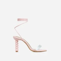 EGO Diamond-Girl Lace Up Clear Perspex Strap Square Toe Statement Thin Block Heel In Pink Faux Leather -EGO Sales 30 11 22 fw32073 sq