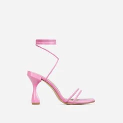 EGO Time-To-Talk Lace Up Strappy Square Toe Statement Heel In Pink Faux Leather -EGO Sales 30 11 22 fw32075 sq
