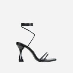 EGO Time-To-Talk Lace Up Strappy Square Toe Statement Heel In Black Faux Leather -EGO Sales 30 11 22 fw32077 sq