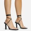 EGO Diamond-Girl Lace Up Clear Perspex Strap Square Toe Statement Thin Block Heel In Black Faux Leather