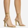 EGO Diamond-Girl Lace Up Clear Perspex Strap Square Toe Statement Thin Block Heel In Gold Faux Leather 2 EGO Diamond-Girl Lace Up Clear Perspex Strap Square Toe Statement Thin Block Heel In Gold Faux Leather -EGO Sales 30 11 22 fw33362 copy