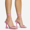 EGO Time-To-Talk Lace Up Strappy Square Toe Statement Heel In Pink Faux Leather