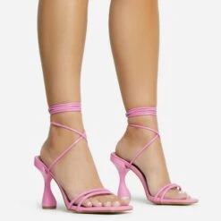 EGO Time-To-Talk Lace Up Strappy Square Toe Statement Heel In Pink Faux Leather