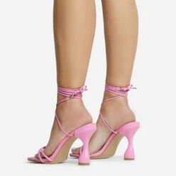EGO Time-To-Talk Lace Up Strappy Square Toe Statement Heel In Pink Faux Leather -EGO Sales 30 11 22 fw33378 sq