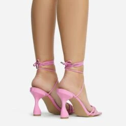 EGO Time-To-Talk Lace Up Strappy Square Toe Statement Heel In Pink Faux Leather -EGO Sales 30 11 22 fw33379 sq