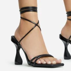 EGO Time-To-Talk Lace Up Strappy Square Toe Statement Heel In Black Faux Leather -EGO Sales 30 11 22 fw33382 copy